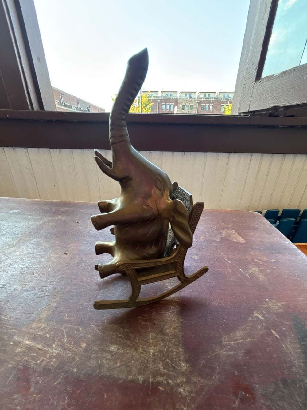 Vintage Solid Brass Elephant Sitting in Rocking Chair Figurine